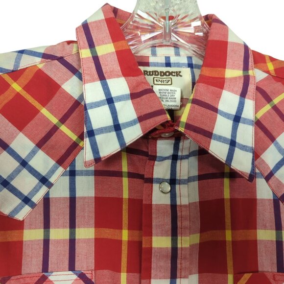 Vintage Ruddock Men's Long-Sleeve Shirt Red Plaid Western Shirt Pearl Snap sz M - Picture 9 of 16
